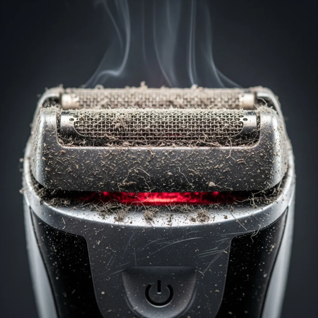 Worn electric shaver showing signs of needing oil