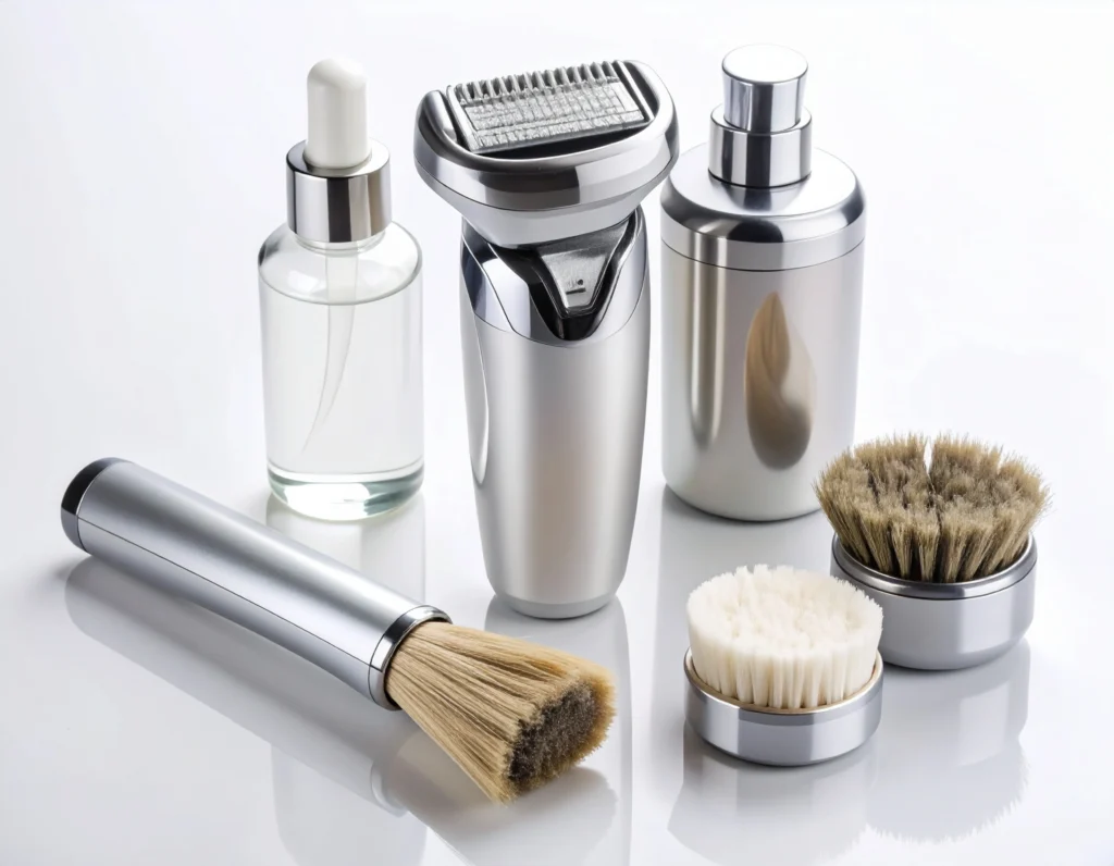 foil shaver, different tools and brushes